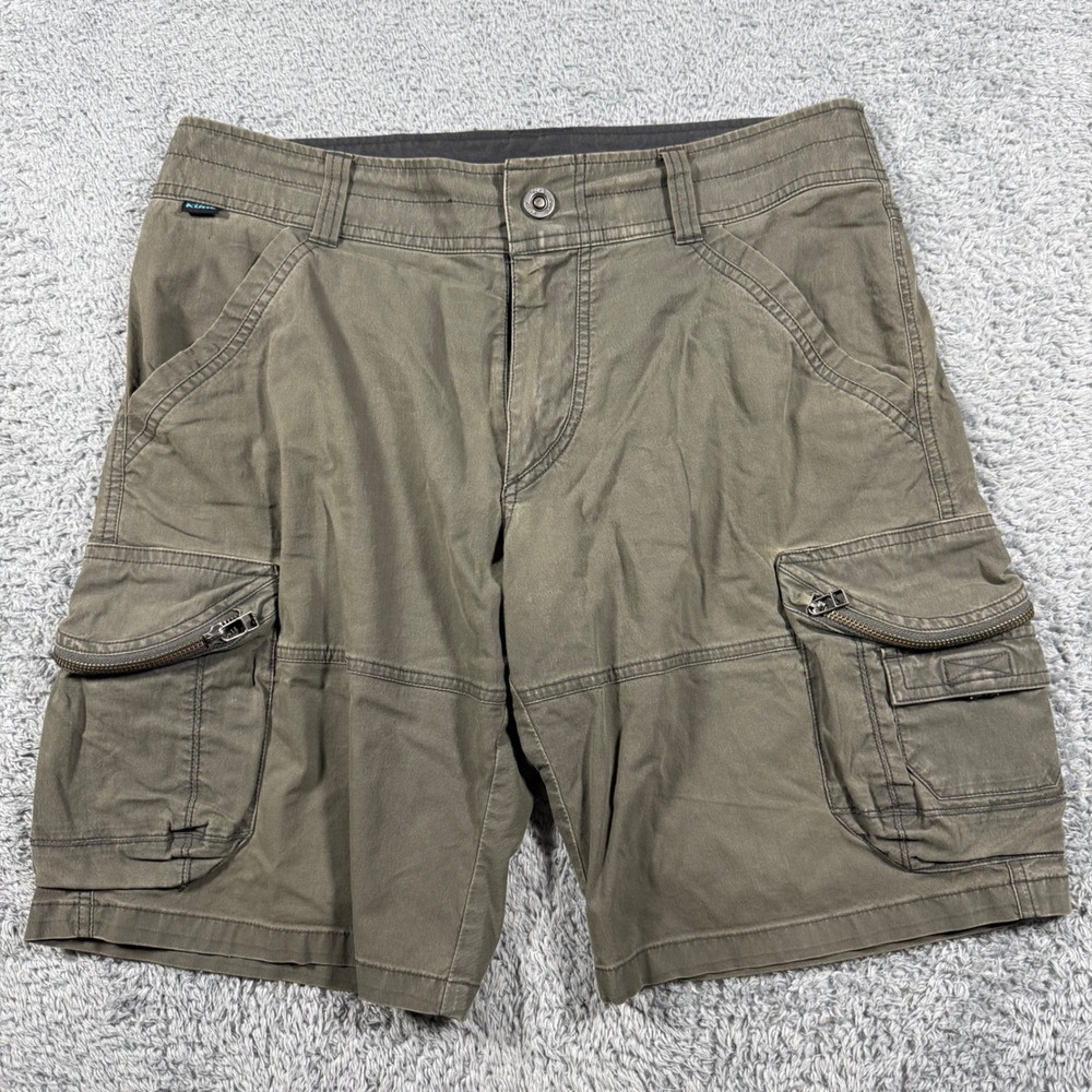 Kuhl Ambush Cargo Shorts Mens 32 Olive Green Vintage Patina Dye Hiking Outdoor